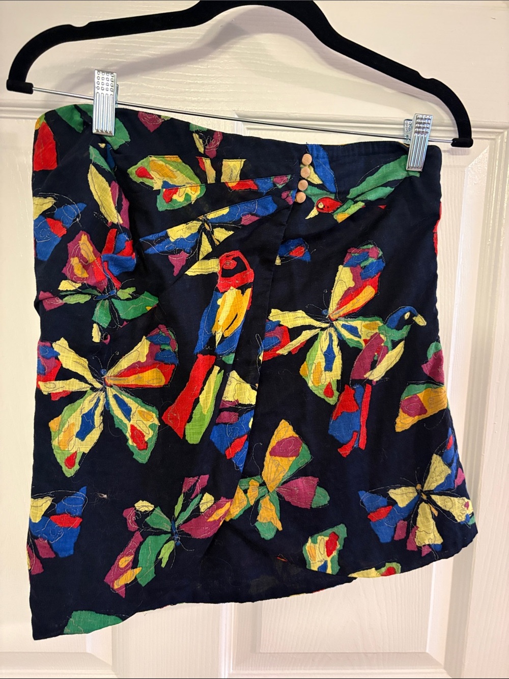 Colorful Parrot & Butterfly Top - Navy Blue Background